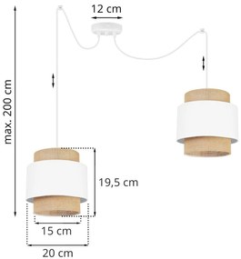 Závesné svietidlo Boho Spider, 2x jutové/biele textilné tienidlo