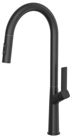 Gamma Awra, kuchynská batéria s vyťahovacou výlevkou a dvojfunkčnou sprchou, čierna matná, GMA-BAA-BK