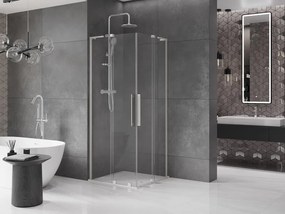 Mexen Velar L Duo, sprchový kút s posuvnými dverami 100 x 100 cm, 8mm číre sklo, brúsená oceľ, 871-100-100-02-03-97