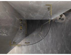 Mexen Lunar, L polkruhový výklopný sprchový kút 90 x 90 cm, 8mm číre sklo, zlatý matný profil, 833L-090L-090P-55-00
