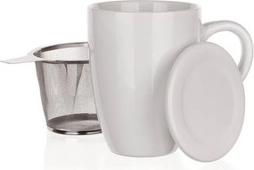 Banquet Keramický hrnček s viečkom a s nerezovým sitkom BONNET 350 ml biely