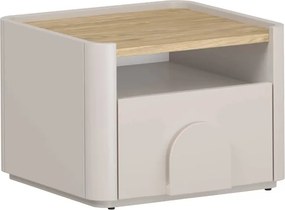 Nočný stolík Amilio so zásuvkou 50 cm - kasmír / olejovaný dub / úchyty kasmír