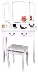 Toaletný stolík s taburetom REGINA NEW Farba: Biela + strieborná