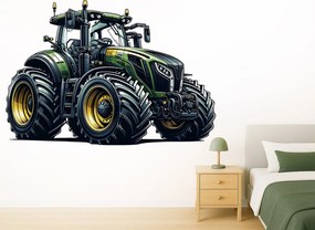 Zelený traktor textilní prelepiteľná nálepka na stenu hárok 45 x 31 cm
