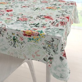 Biante Bavlnený štvorcový obrus Sandra SA-415 Kvety na mintovom hexagóne 140x140 cm