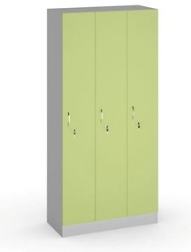 Drevená šatníková skrinka S5, 3 oddiely, 1900 x 900 x 420 mm, cylindrický zámok, sivá/zelená