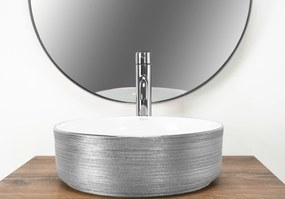 Keramické umývadlo na dosku REA SAMI BRUSH SILVER ø 36 cm bielo/strieborné