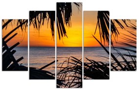 Obraz na plátně pětidílný Pláž Mořský písek Západ slunce - 200x100 cm
