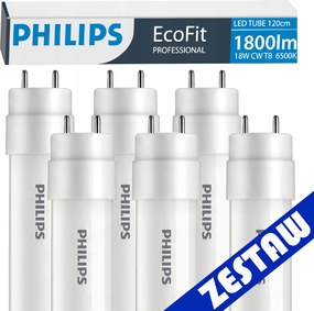 SADA 6x Philips LED trubice 120 cm 17,5W 1800 lm 6500 K 30 000 h EcoFit