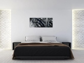 Obraz sivej abstrakcie s modrou (120x50 cm)