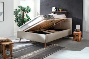 Béžová čalúnená dvojlôžková posteľ s úložným priestorom s roštom 140x200 cm Lotte – Meise Möbel