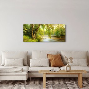 Obraz - Vŕba pri jazere, olejomaľba (120x50 cm)