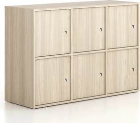 Kancelárska skriňa FRAME, nízka, 6x dvere, 1299 x 450 x 881 mm, cylindrický zámok, dub prírodný