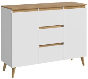 Škandinávska komoda 120 cm, farba biela/ dub