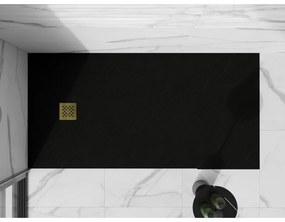 Mexen Stone+, obdĺžniková vanička z minerálneho kompozitu 200 x 90 cm, čierna, zlatá lesklá krytka, 44709020-G