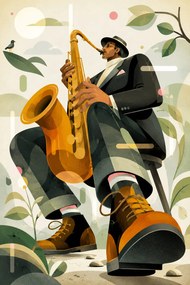 Saxofonista - Metalický obraz 60x40cm