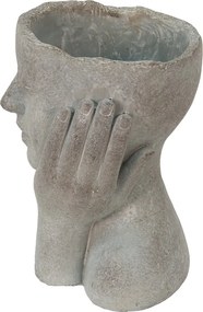 Šedý cementový kvetináč hlava ženy v dlaniach - 16*16*22 cm