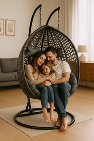 Závesné ratanové hojdacie dvojkreslo VIRGINIA čierne