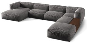 Sivá zamatová modulárna rohová pohovka (pravý roh/do tvaru "U") Martina – Micadoni