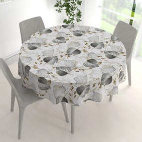 Biante Dekoračný okrúhly obrus Leona LN-173 Sivé listy na režnom Ø 110 cm