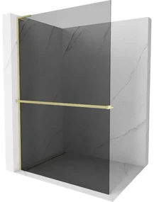 Mexen Kioto+ L, sprchová zástena Walk-In s poličkou a vešiakom 90 x 200 cm, 8mm šedé sklo, zlatý matný profil, 800-090-123-55-40