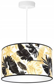 Závesné svietidlo Gold Flowers, 1x biele textilné tienidlo s kvetinovým vzorom, (výber z 2 farieb konštrukcie), (fi 35cm)