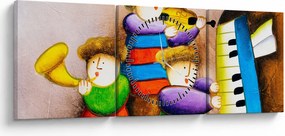 Obraz - Hudobníci, maľba (s hodinami) (90x30 cm)