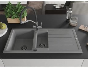 Mexen Andres, granitový drez 1000x500x200 mm, 1,5-komorový a drezová batéria Duo, šedá, 6515-71-671701-07-B