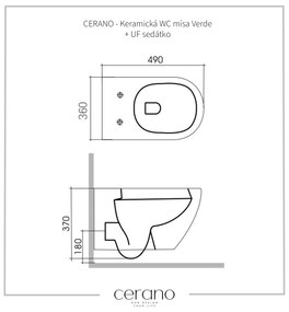 Cerano Verde, závesná WC misa Rimless 490x360x370 mm + UF toaletné sedátko, čierna lesklá, CER-CER-417347