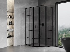 Mexen Mist L, päťuholníkový sprchový kút s krídlovými dverami, 90 x 100 cm, 8mm číre sklo, čierny profil, 8A8L-090-100-70-77-P