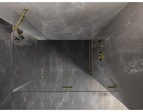 Mexen Lunar-F, sklápací sprchový kút pravý 90 x 70 cm, 8mm číre sklo, zlatý kartáčovaný - 836-090-070-55-00-P