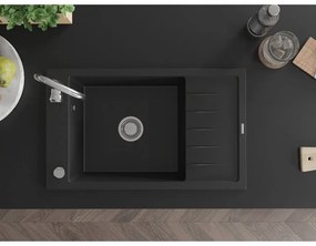 Mexen Elias, granitový drez granitový 795x480x200 mm, 1-komorový, čierna s chrómovým sifónom, 6511791005-77