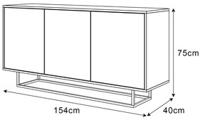 KOMODA ALWIN BIELA VYSOKÝ LESK 153cm BIELY PODSTAVEC