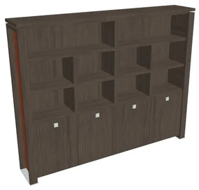 Vysoká skriňa Verno+ S 260 x 46 x 210 cm, s regálom, dub antracit / oranžová