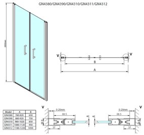 Gelco Gelco, LORO sprchové dvere dvojkrídlové 1000mm, číre sklo, GN4310