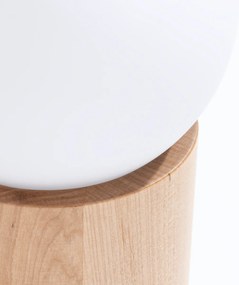 Stolná lampa Boomo, 1x biele sklenené tienidlo, drevo