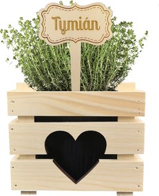 AMADEA Drevený zápich - ceduľka na bylinky Tymian, výška 20 cm, český výrobok
