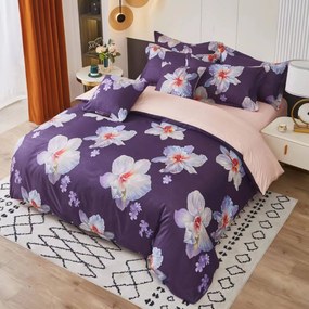 3 dielne obliečky Krepové polycotton Nela fialová 200x140cm+90x70cm