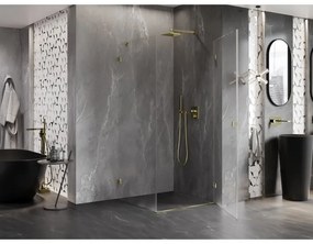 Mexen Lunar-B, pravostranný výklopný sprchový kút 70 x 70 cm, 8mm číre sklo, zlatý profil, 832-070-070-50-00-P