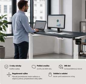 Elektrický stôl s nastaviteľnou výškou ergonomický bielo-antracitový,1600x800 mm: ARIA