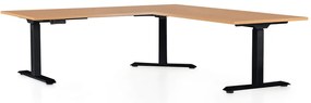 Výškovo nastaviteľný stôl OfficeTech Angle, 180 x 200 cm, čierna podnož, buk