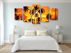 5-dielny obraz západ slnka v tropickom raji