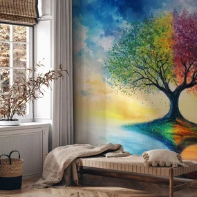 Fototapeta - Maľovaný strom ročných období (147x102 cm)