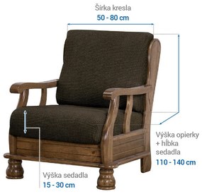 Super strečové poťahy NIAGARA tabaková kreslo s drevenými rúčkami (š. 50 - 80 cm)