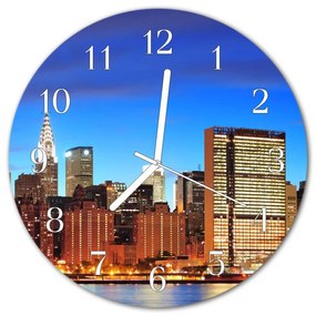 Sklenené hodiny okrúhle Mestské budovy fi 30 cm
