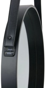 AKCIA Čierne okrúhle zrkadlo s koženou rukoväťou NAHAD Ø50 cm II. akosť