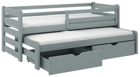 Detská posteľ z masívu SANDRA s prístelkou a šuplíky - 200x90 cm - ŠEDÁ
