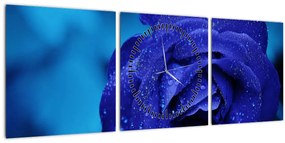 Obraz modrej ruže (s hodinami) (90x30 cm)