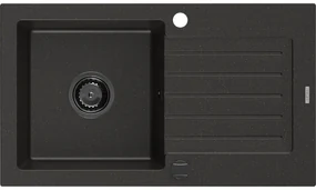 Mexen Pablo, granitový drez 752x436x161 mm, 1-komorový, čierna-zlatá metalíza s čiernym sifónom, 6510751010-75-B