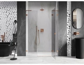 Mexen Lunar L, pravé otočné sprchové dvere 140 cm, 8mm číre sklo, ružové zlato profil, 834SL-140-050-60-00-P